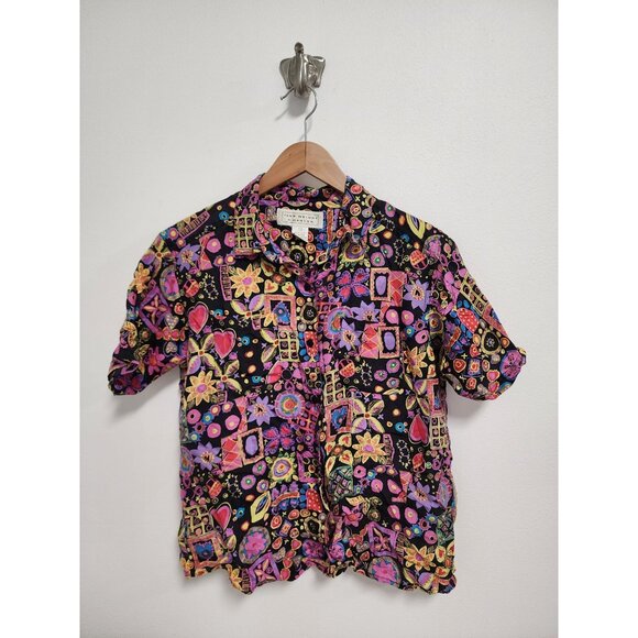 Fenn Wright & Manson purple multi color patterned button up silk shirt L - Picture 2 of 4